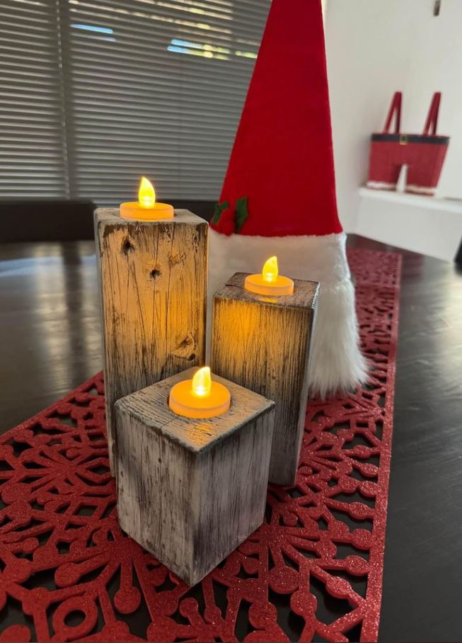 Tea light candle holders rustic white